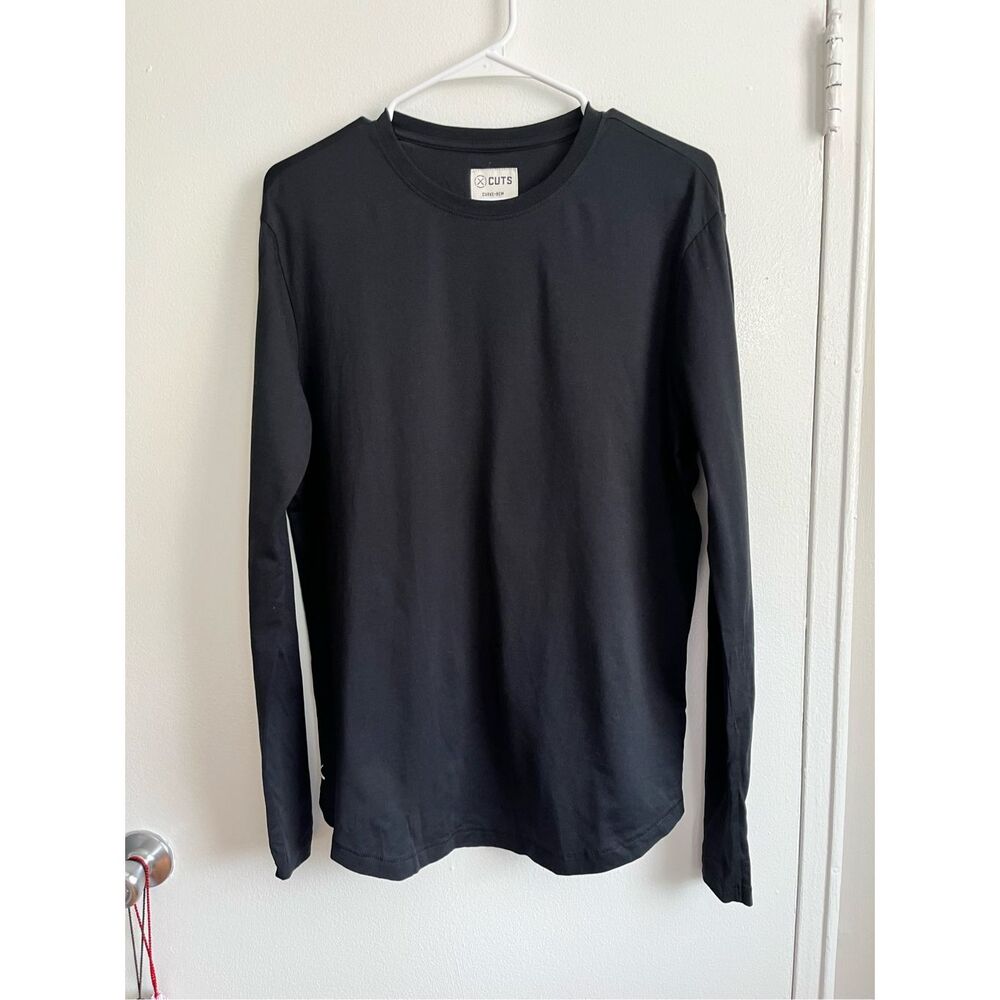 Cuts Curve Hem Womens Large pima Cotton Black Long Sleeve Crew Neck